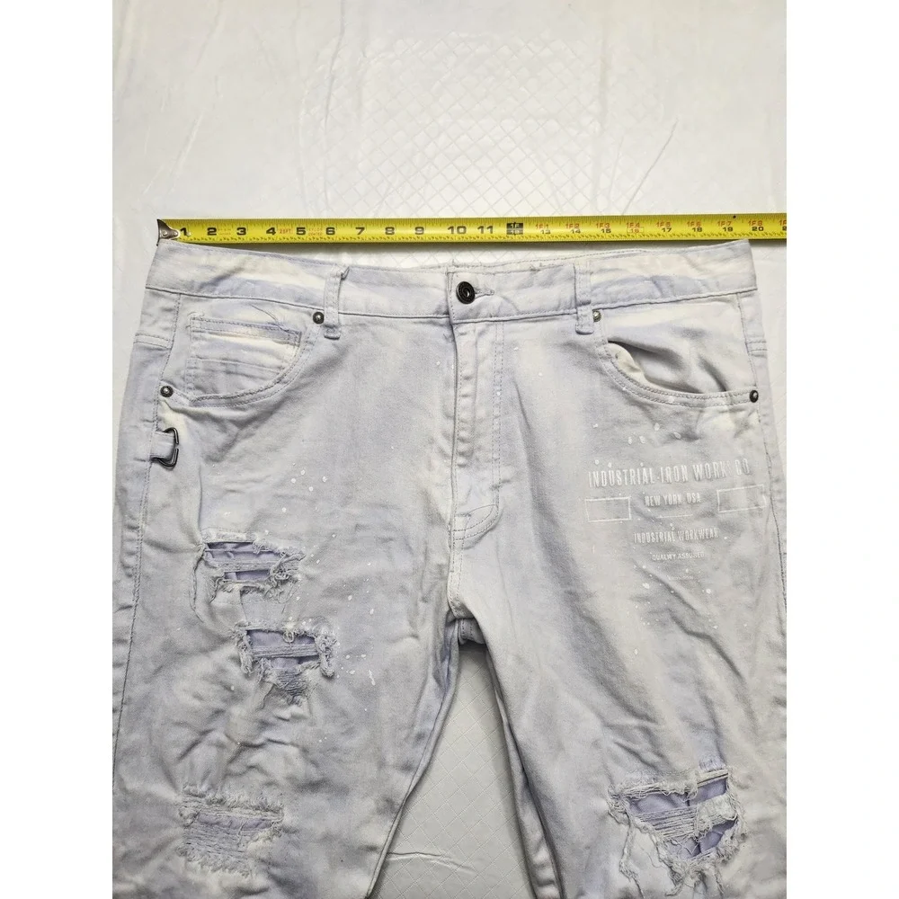 Smoke Rise Jeans Mens 40x32 Blue Light Wash Distressed Skinny Moto Biker Denim